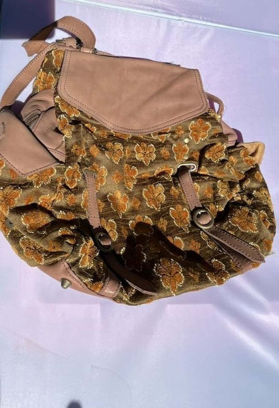 Lucky Penny Velvet Floral Leather Backpack Purse
